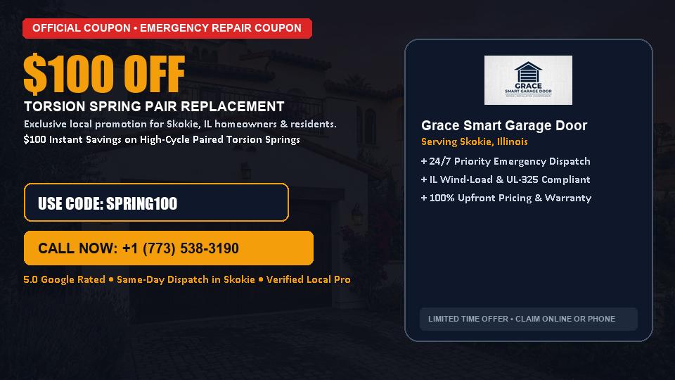 $100 OFF Dual High-Cycle Torsion Spring Replacement in Skokie, IL - Grace Smart Garage Door