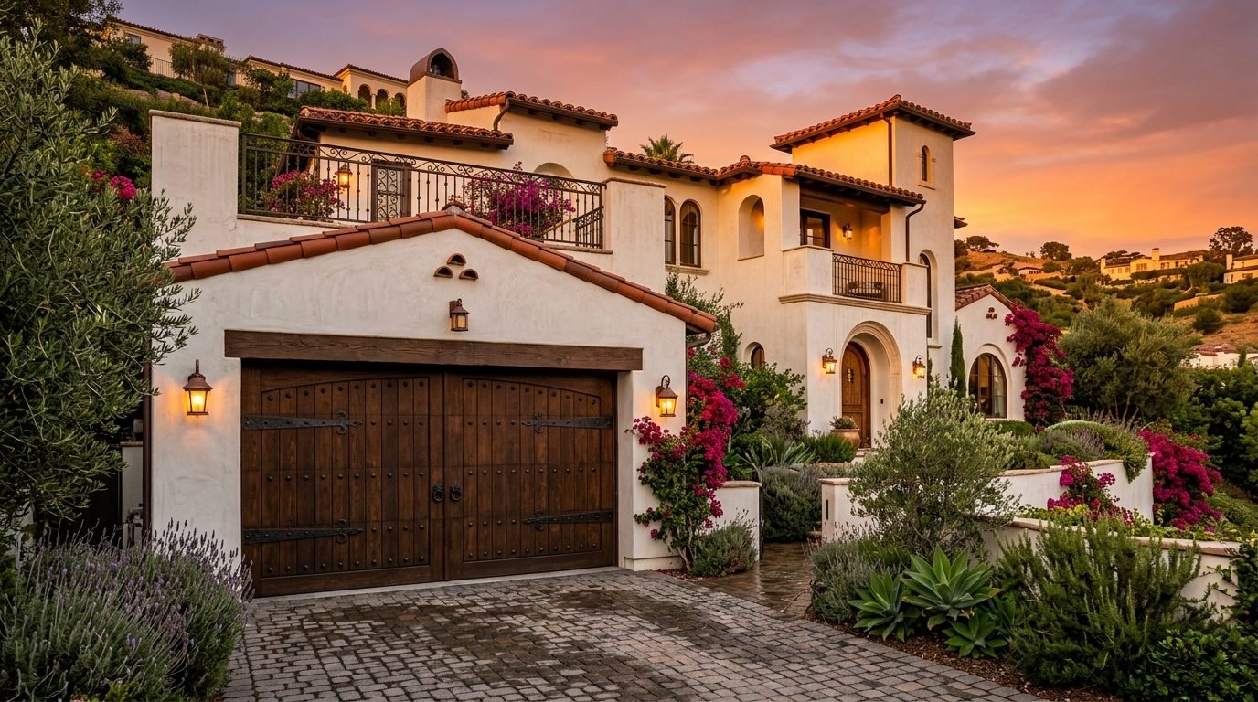 Grace Smart Garage Door Exterior Closed Garage Door at Twilight