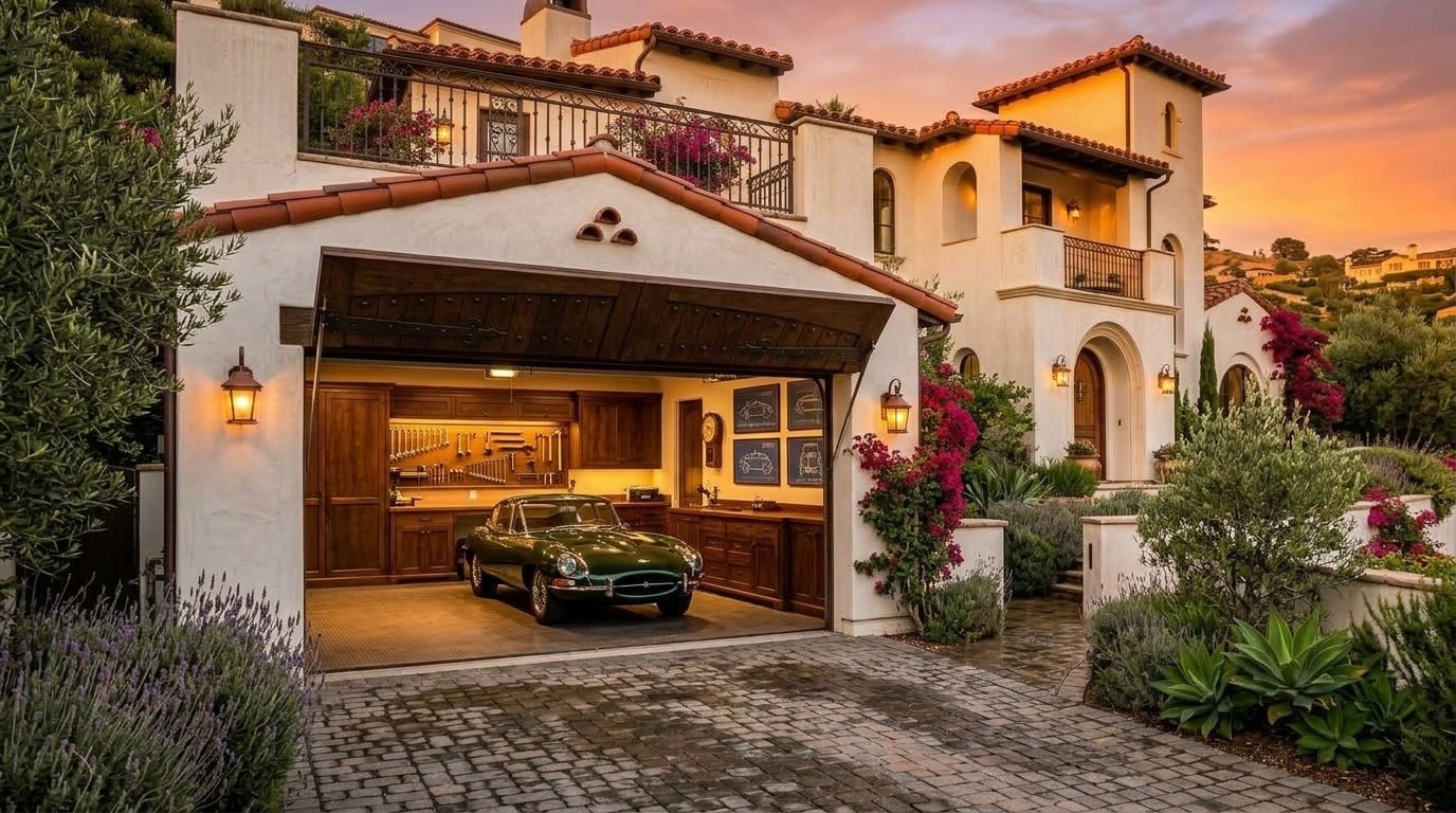 Grace Smart Garage Door Garage Door Gliding Open Revealing Warm Illuminated Interior